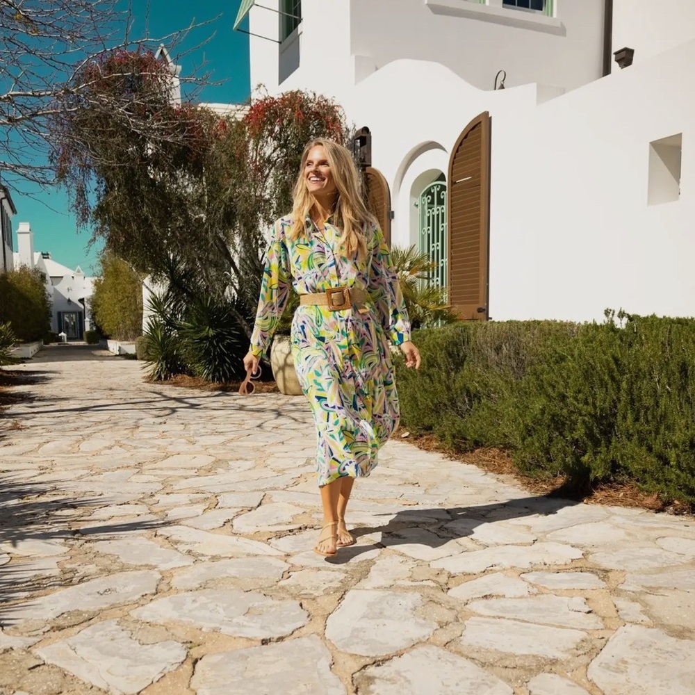 Colorful Abstract Print Button Down Maxi Dress
